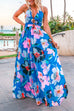 Mixiedress Halter V Neck Backless Waisted Maxi Floral Swing Dress