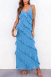 Mixiedress V Neck Side Slit Frills Maxi Cami Dress