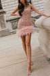 Feather Hem Sleeveless Bodycon Sequin Mini Party Dress