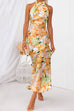 Mixiedress Tie Neck Backless Floral Printed Maxi Flowy Dress