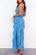 Mixiedress V Neck Side Slit Frills Maxi Cami Dress