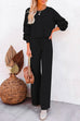 Mixiedress Round Neck Pullover Drawstring Waist Wide Leg Pants Loungewear Set