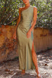 Mixiedress Sleeveless One Shoulder Slit Satin Maxi Dress