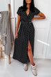 Mixiedress V Neck Tie Waist Polka Dot Maxi Wrapped Dress