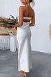 Mixiedress Backless Tube Top Solid Satin Maxi Party Dress