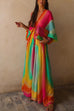 Mixiedress V Neck Balloon Sleeves Rainbow Gradient Maxi Swing Dress