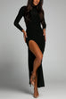 Mixiedress Mockneck Long Sleeves High Slit Bodycon Maxi Dress