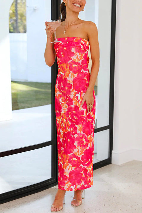 Mixiedress Strapless Off Shoulder Backless Printed Maxi Party Dress