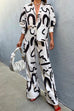 Mixiedress Lapel Long Sleeves Blouse Shirt High Waist Wide Leg Pants Printed Set