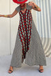 V Neck Color Block Plaid Swing Maxi Dress