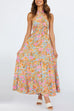 Mixiedress Criss Cross Halter Backless Cut Out Slit Floral Maxi Dress