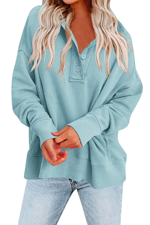 Mixiedress Stand Collar Button Up Pocketed Casual Sweatshirt