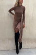 Mockneck Drape Front Waisted Tulip Bodycon Dress