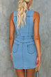 V Neck Sleeveless Button Up Bodycon Denim Mini Dress