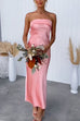 Mixiedress Backless Tube Top Solid Satin Maxi Party Dress