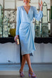 Chic V Neck Long Sleeves Twist Front Wrap Midi Dress