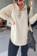 Mixiedress Stand Collar Button Up Curve Hem Sweatshirt with Thumb Hole