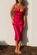 Mixiedress Deep V Neck Tie Back Printed Satin Cami Dress