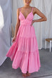 V Neck Tie Back Ruffle Tiered Maxi Cami Dress