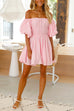 Mixiedress Off Shoulder Puff Sleeves Waisted Mini Swing Dress