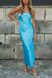 Mixiedress Backless Tube Top Solid Satin Maxi Party Dress