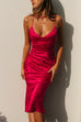 Mixiedress Deep V Neck Tie Back Printed Satin Cami Dress