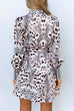 Puff Sleeve Tie Waist Button Down Leopard A-line Dress