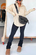 Mixiedress Stand Collar Button Up Curve Hem Sweatshirt with Thumb Hole