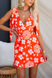 V Neck Adjustable Tie Straps Floral Print Mini Dress