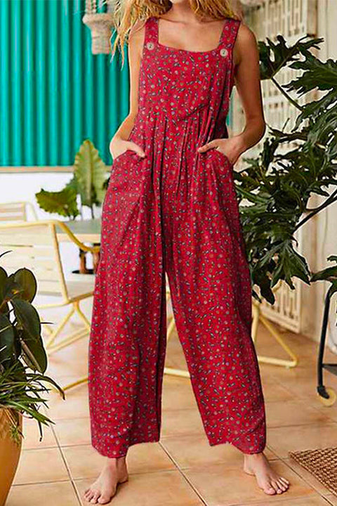 Mixiedress Pocketed Wide Leg Floral Print Tank Jumpsuit