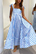 Mixiedress Pocketed Bow Shoulder Striped Swing Maxi Cami Dress