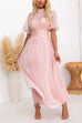 Mockneck Ruched Waist Fairy Pink Mesh Maxi Flowy Dress