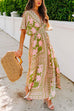 Mixiedress V Neck Kimono Sleeves Side Split Printed Maxi Holiday Dress