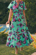 Mixiedress V Neck High Waist Floral Print A-line Maxi Dress