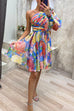 Mixiedress Ruched One Shoulder Waisted Floral Print Flowy Dress