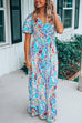 Mixiedress V Neck Short Sleeve High Waist Printed Maxi Swing Dress