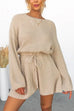 Mixiedress Drop Shoulder Long Sleeves Drawstring Waist Knitting Romper