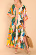 Mixiedress Kimono Sleeves Side Split Tropic Print Maxi Caftan Dress