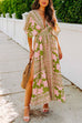 Mixiedress V Neck Kimono Sleeves Side Split Printed Maxi Holiday Dress