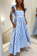 Mixiedress Pocketed Bow Shoulder Striped Swing Maxi Cami Dress