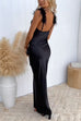 Mixiedress Feather Straps Backless Solid Maxi Party Dress