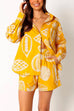 Mixiedress Tropic Printed Long Sleeves Blouse Shirt Elastic Waist Shorts Loungewear Set