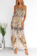 Strapless Beaded Tie Waist Wide Leg Printed Jumpsuit