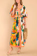 Mixiedress Kimono Sleeves Side Split Tropic Print Maxi Caftan Dress