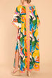 Mixiedress Kimono Sleeves Side Split Tropic Print Maxi Caftan Dress