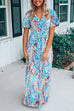 Mixiedress V Neck Short Sleeve High Waist Printed Maxi Swing Dress