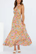 Mixiedress Criss Cross Halter Backless Cut Out Slit Floral Maxi Dress