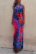 Mixiedress Cross V Neck Sleeveless Tie Dye Maxi Holiday Dress