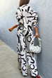 Mixiedress Lapel Long Sleeves Blouse Shirt High Waist Wide Leg Pants Printed Set