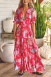 Mixiedress V Neck Button Up Floral Print Flowy Maxi Dress